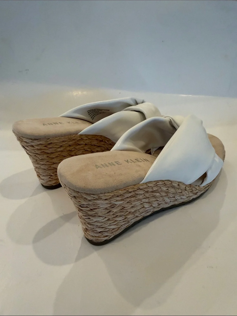 Anne Klein White Knot-Front Espadrille Wedge Slide Sandals Size 9.5